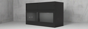 Black rectangular object with a reflective surface on a gray background